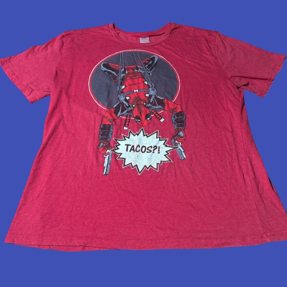 Marvel Deadpool Tacos T Shirt Mens 3XL Cotton Blend Red Black Short Sleeve